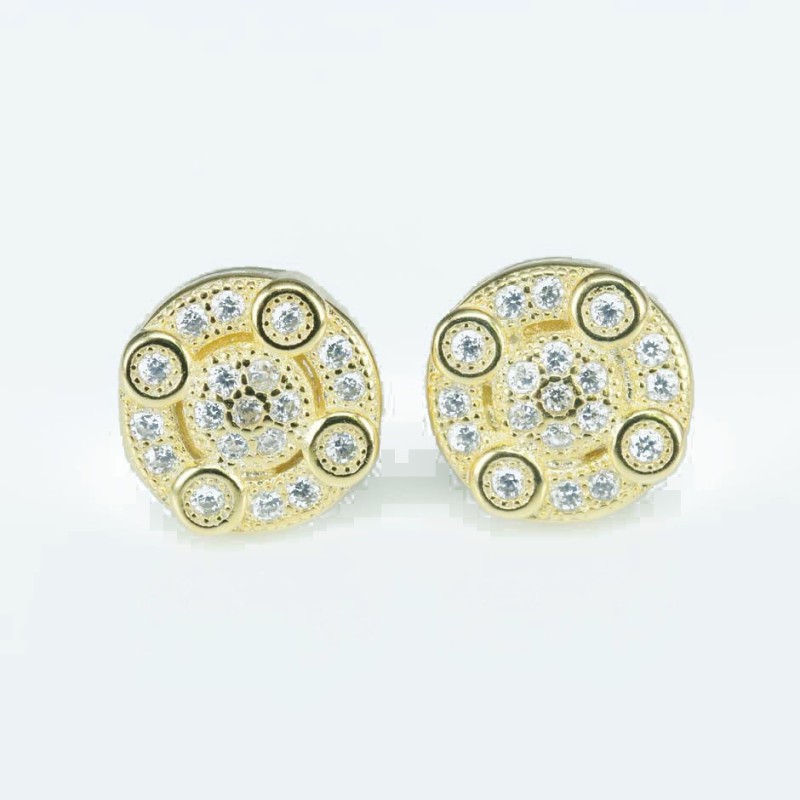 Earring  Round 9mm. Circonia gold color