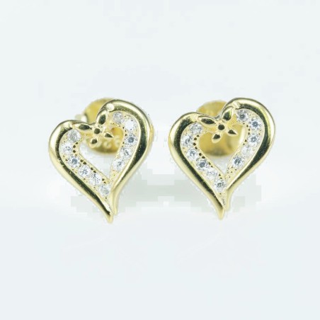 Earring Heart 9x10mm. Circonia gold color