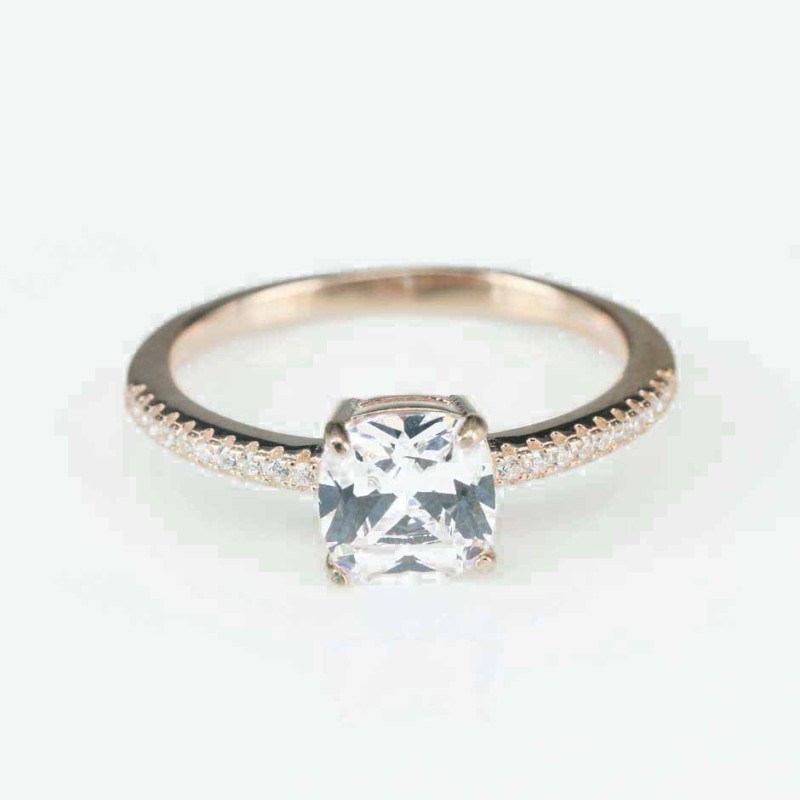 Ring  Square  7mm.  rose Circonia