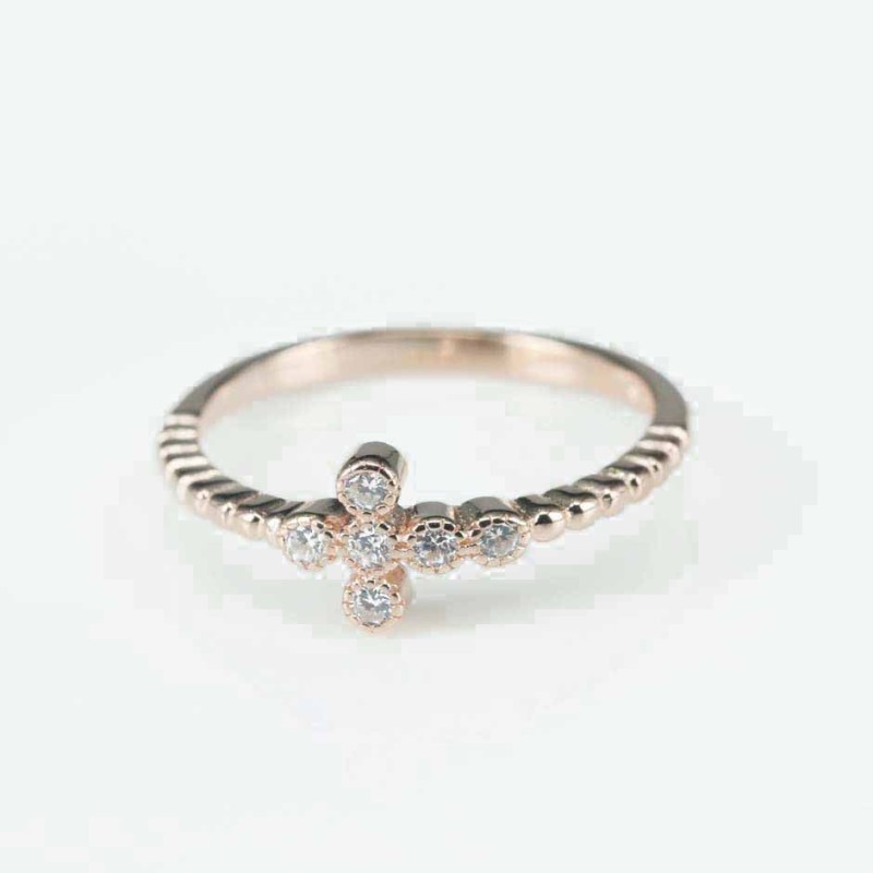 Ring  Cross  7mm.  rose  Circonia