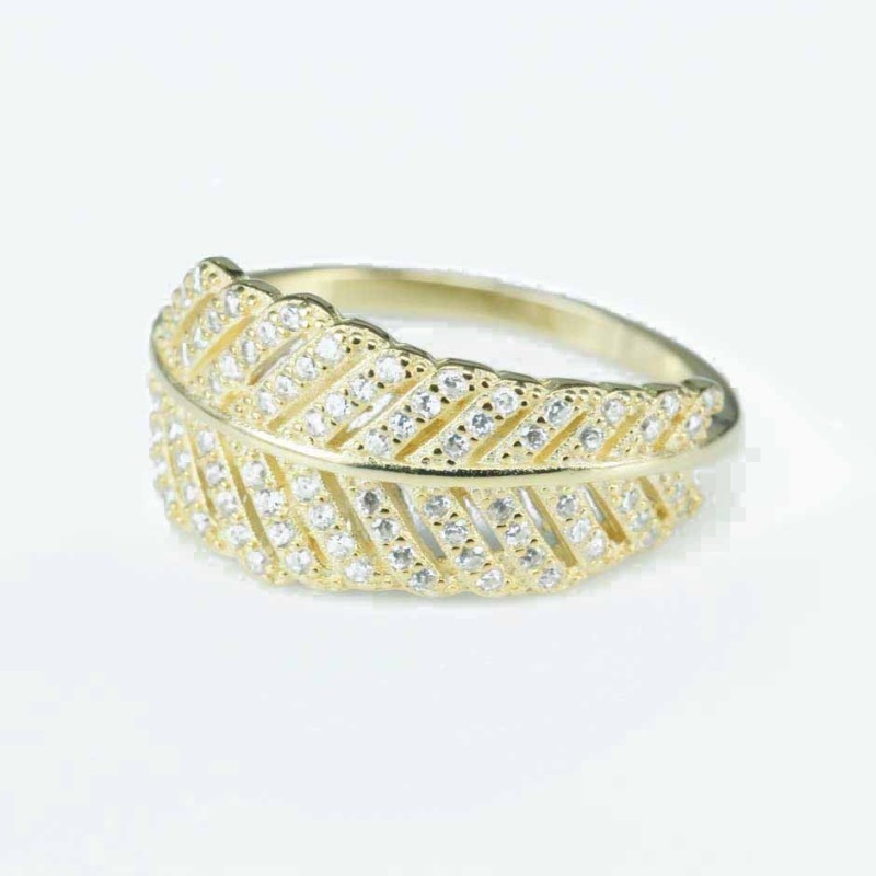 Ring Leaf 10mm. Circonia gold