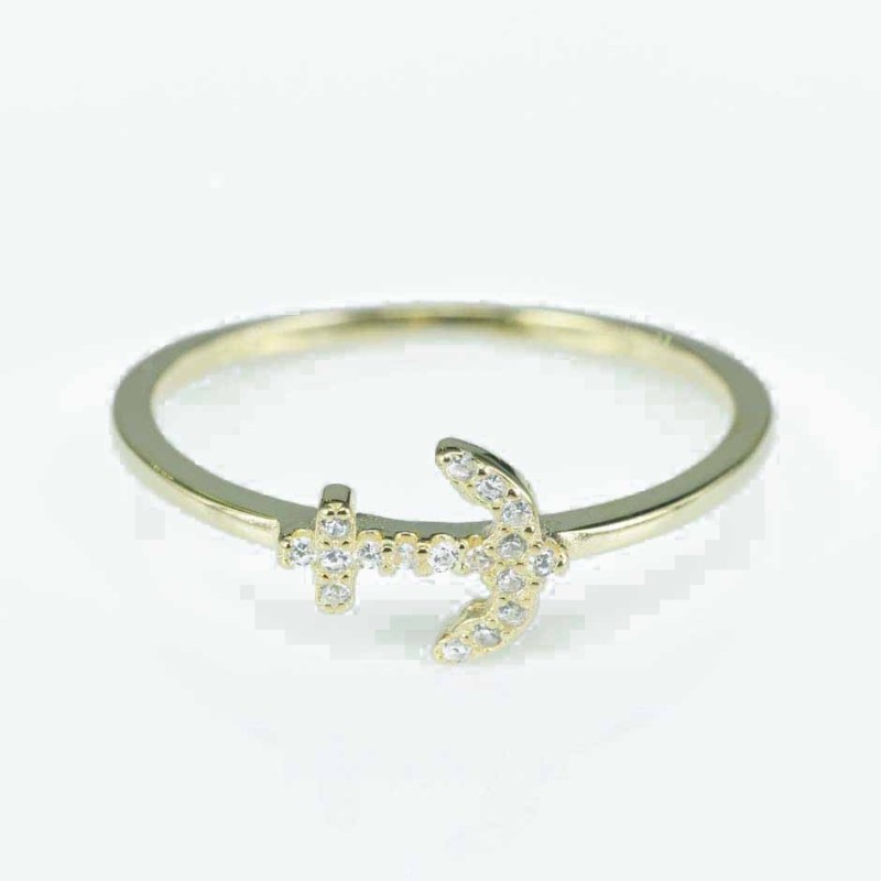 Ring Anchor 8mm. Circonia gold