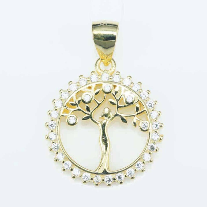 Pendant Tree of live 19mm. Circonia gold color