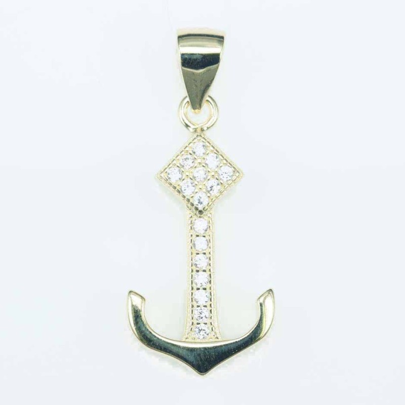 Pendant Anchor 12x28mm. Circonia gold color