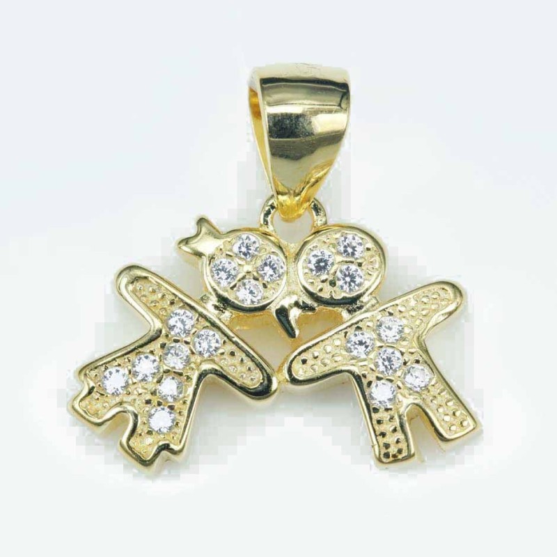 Pendant Boy & Girl 14x17mm. Circonia gold color