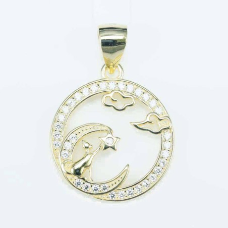 Pendant Round in Cat 19mm.  Circonia gold color