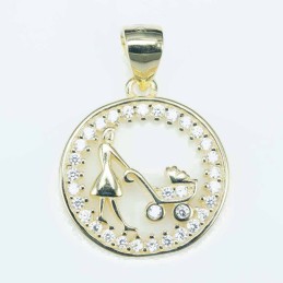 Pend. mama & baby carriage 18mm. Circonia gold