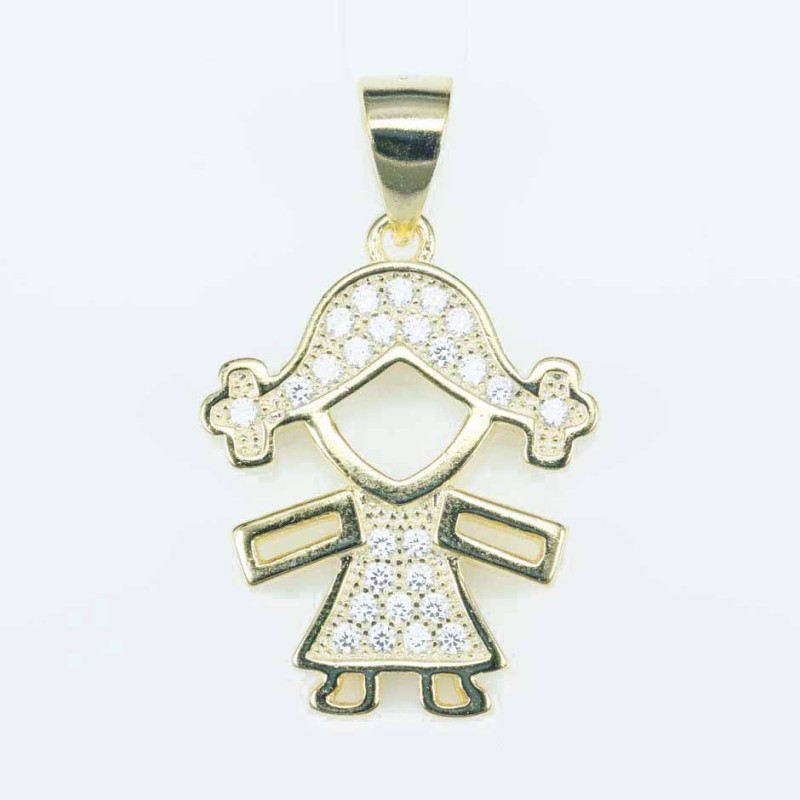 Pendant Girl 16x19mm. Circonia gold color