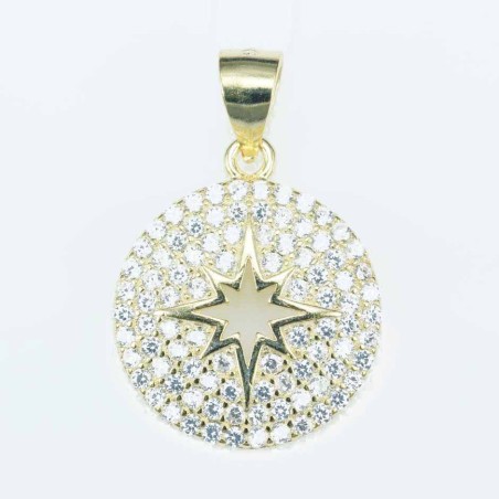 Pendant Round 16mm. Circonia gold color