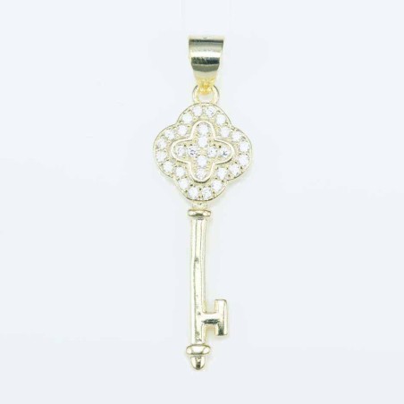 Pendant Key 10x30mm. Circonia gold color