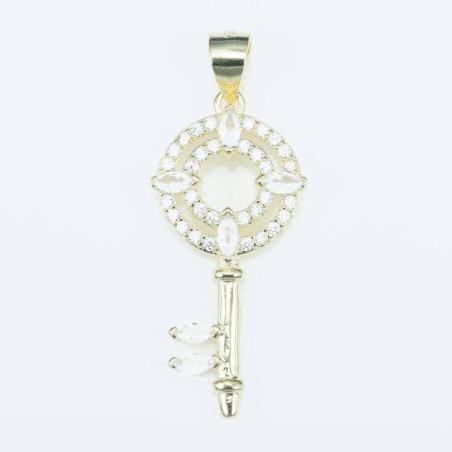 Pendant Key 14x30mm. Circonia gold color