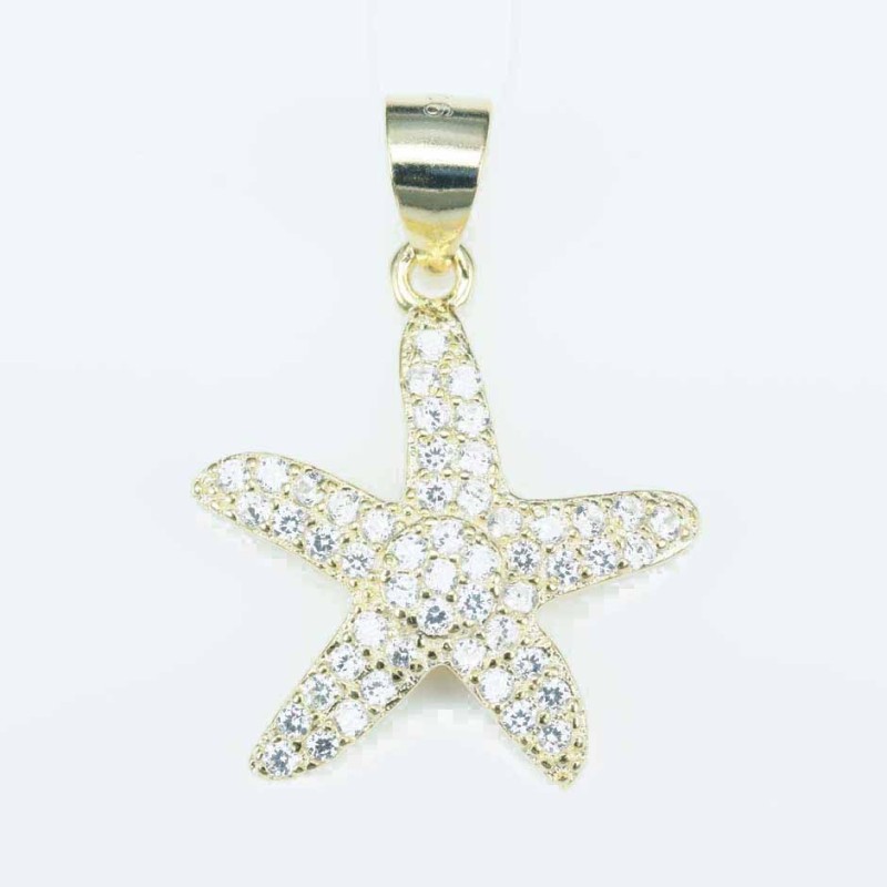 Pendant Sea star 17mm. Circonia gold color