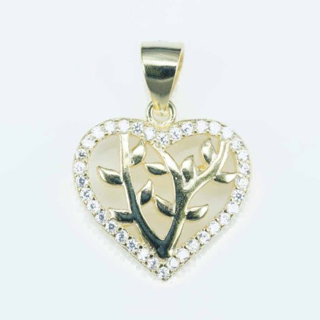 Pendant Heart Tree of live 16mm. Circonia gold