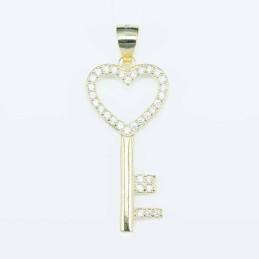 Pendant Heart Key 13x29mm. Circonia gold color