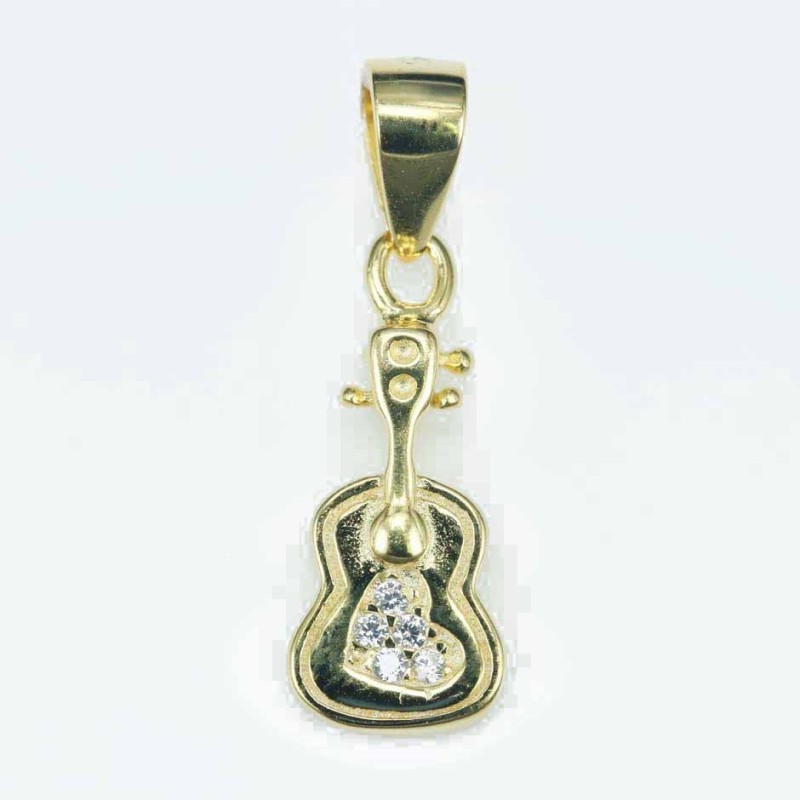 Pendant Guitar 6x15mm. Circonia gold color