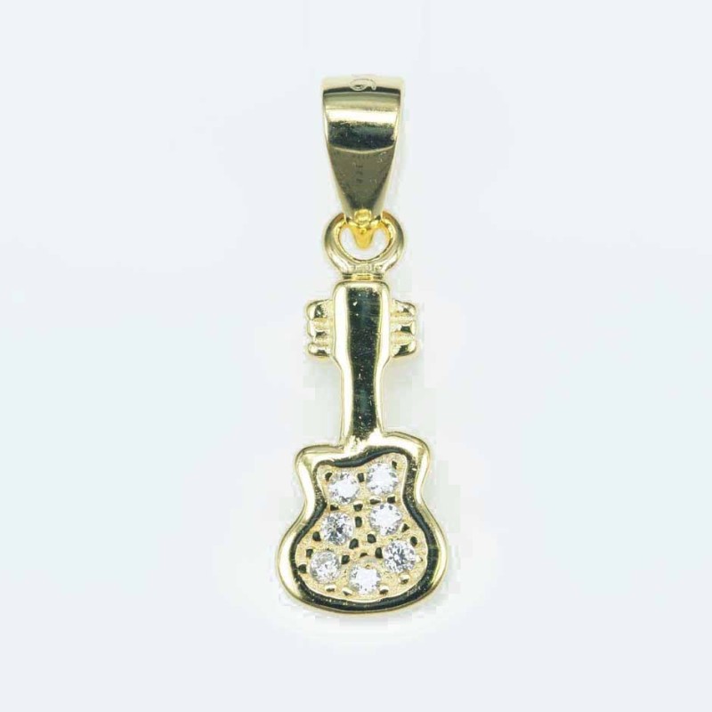 Pendant Guitar 6x15mm. Circonia gold color