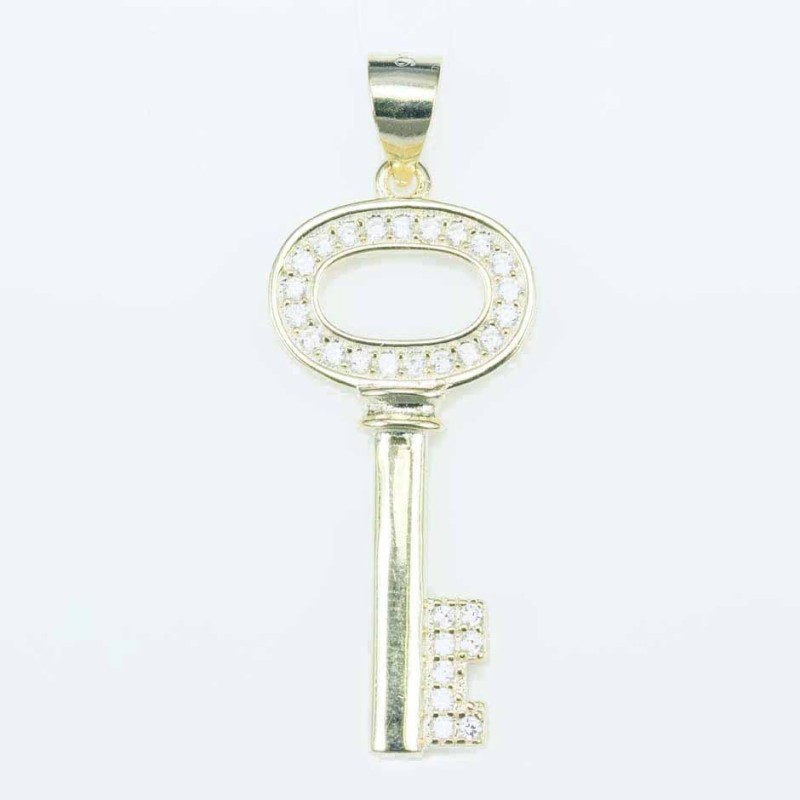 Pendant Key 14x30mm. Circonia gold color