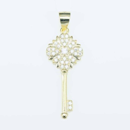 Pendant Key 10x30mm. Circonia gold color