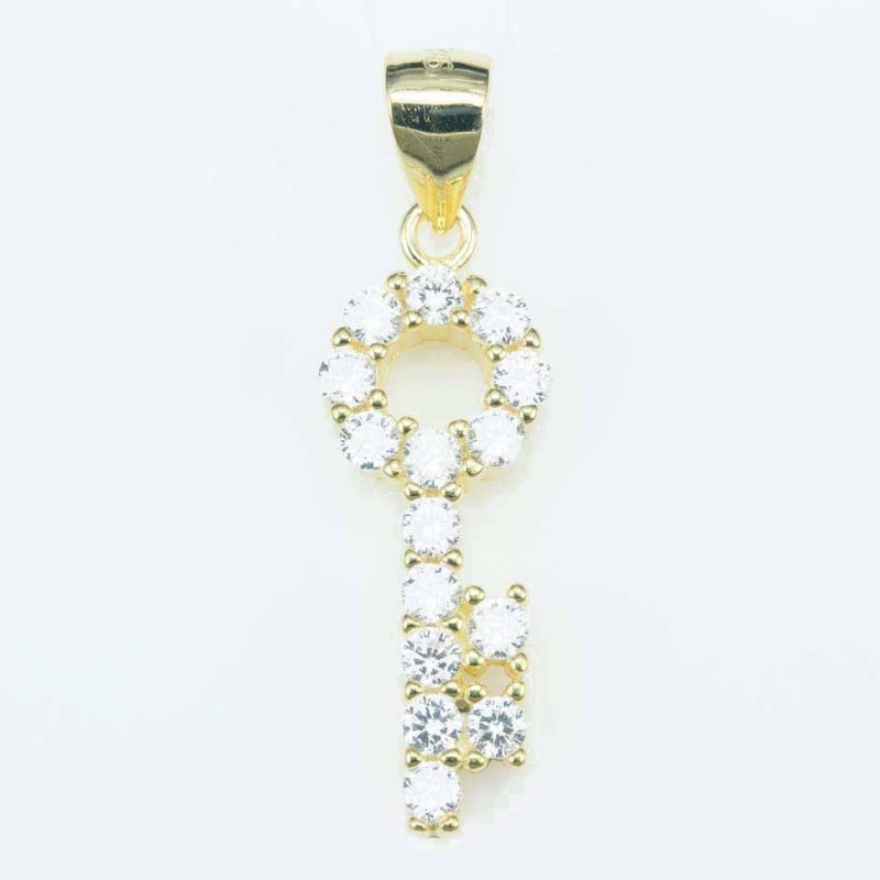 Pendant Key 8x19mm. Circonia gold color