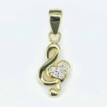 Pendant Music heart 7x15mm. Circonia gold color