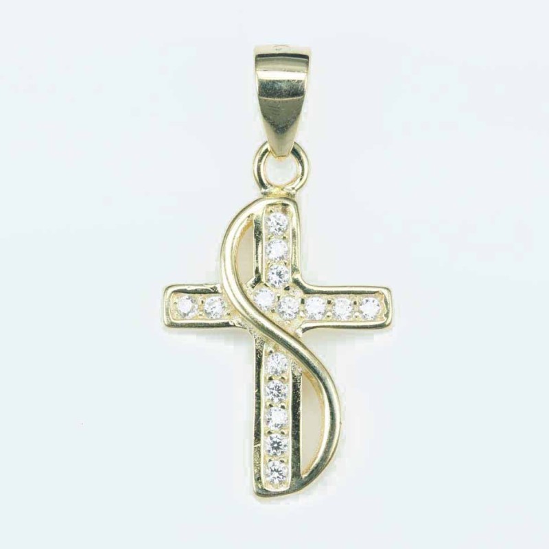 Pendant Cross 12x19mm. Circonia gold color