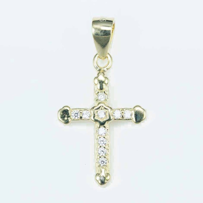 Pendant Cross 12x19mm. Circonia gold color