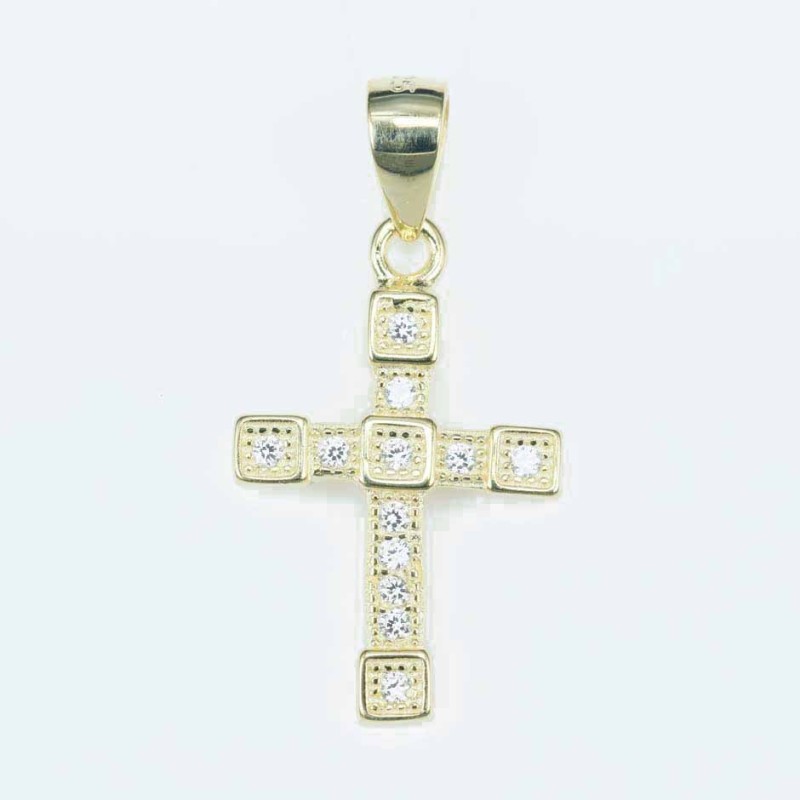 Pendant Cross 12x19mm. Circonia gold color