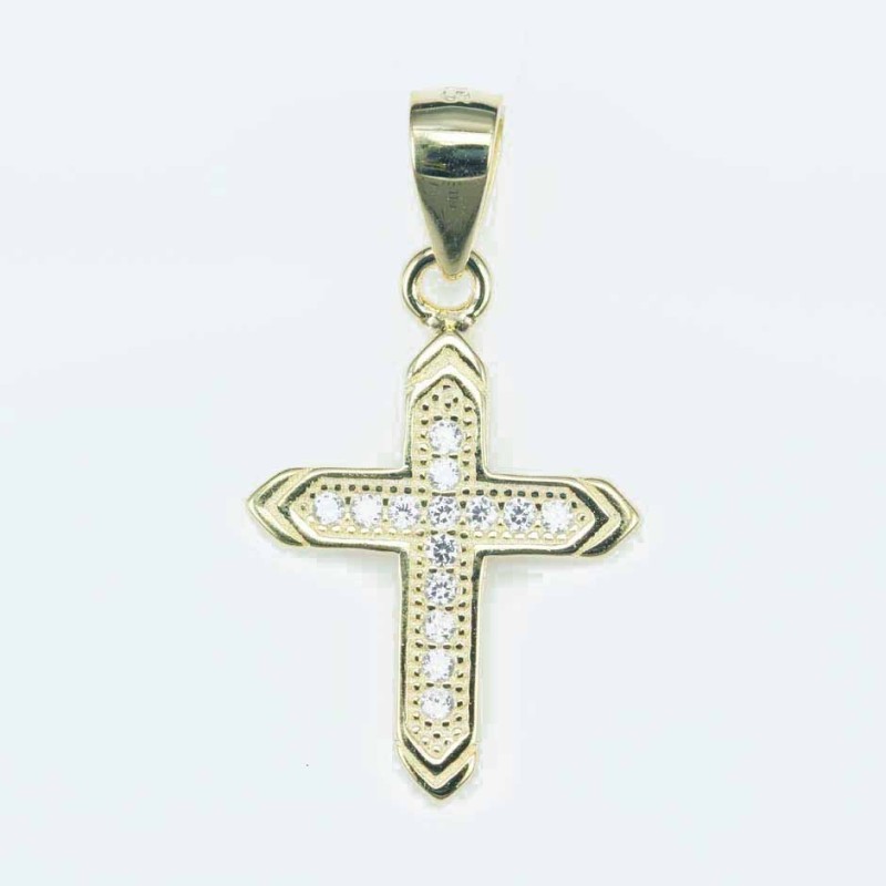 Pendant Cross 13x18mm.  Circonia gold color