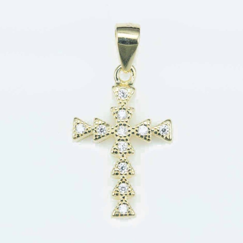 Pendant Cross 12x19mm. Circonia gold color