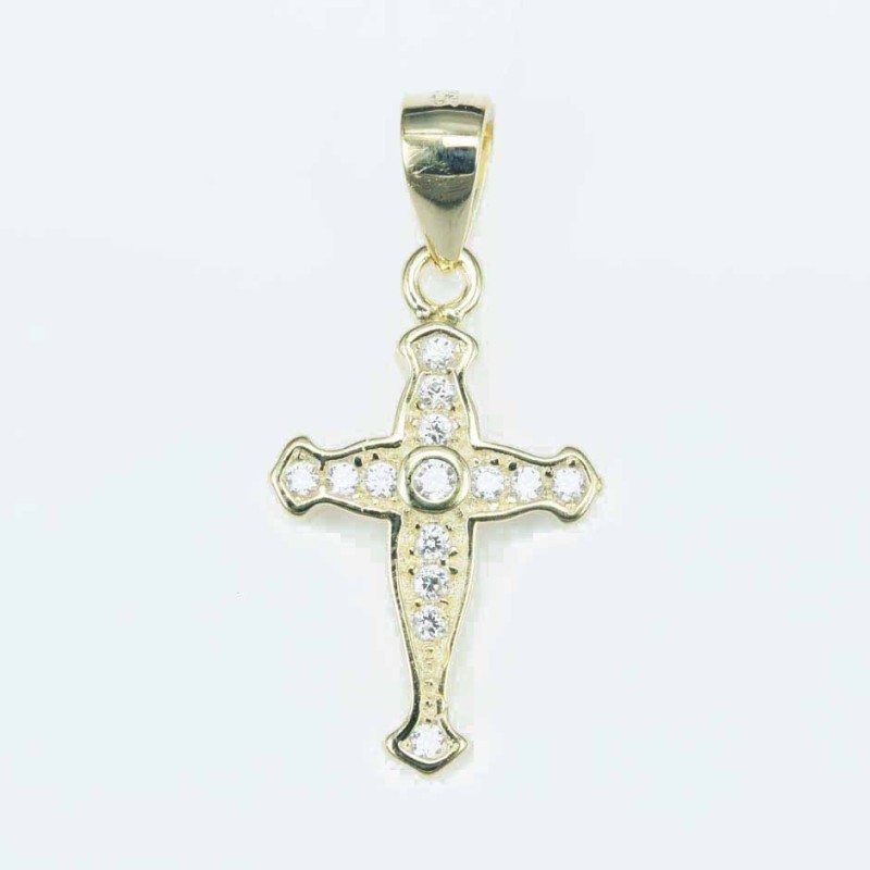 Pendant Cross 11x18mm. Circonia gold color