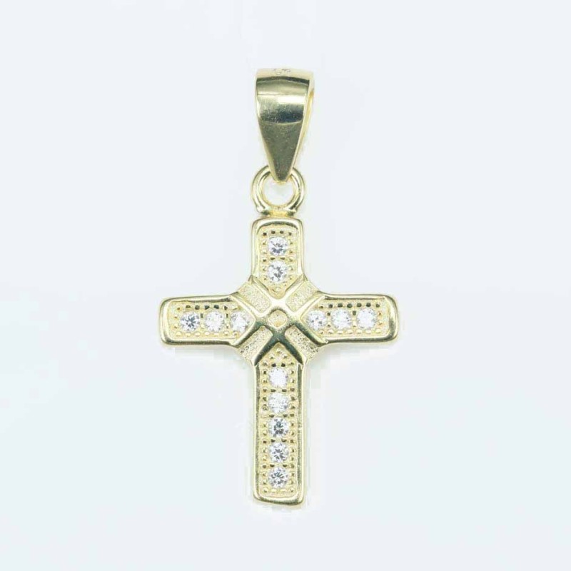 Pendant Cross 12x18mm. Circonia gold color