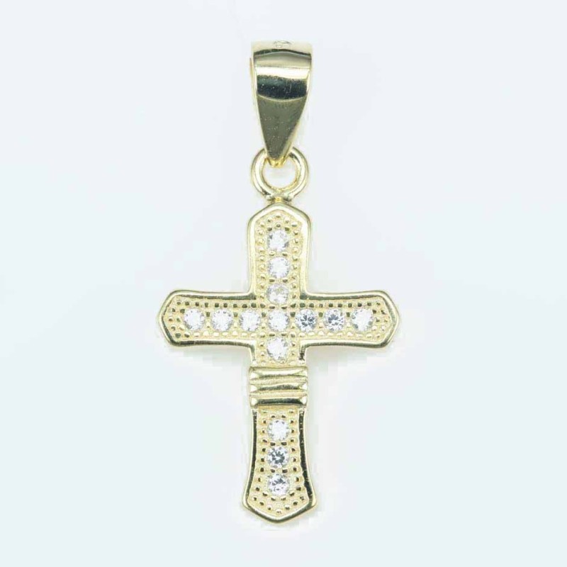 Pendant Cross 12x19mm. Circonia gold color