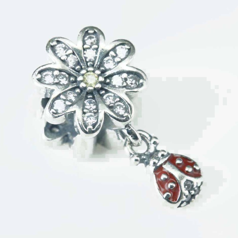 Charm For Bracelet Flower lady bird 10mm. Circonia