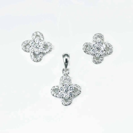 Set Ea+Pend Flower 9x11mm. Circonia