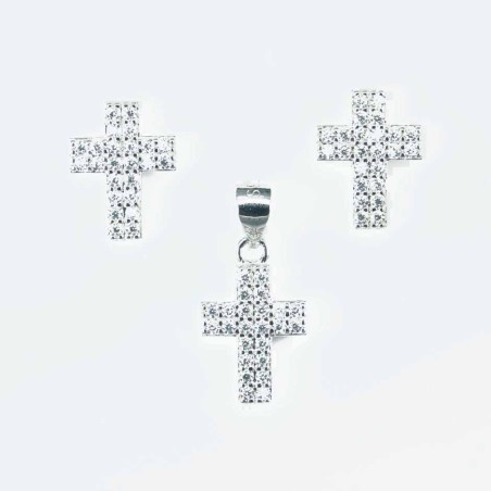 Set Ea+Pend Small Cross 9+12mm. Circonia