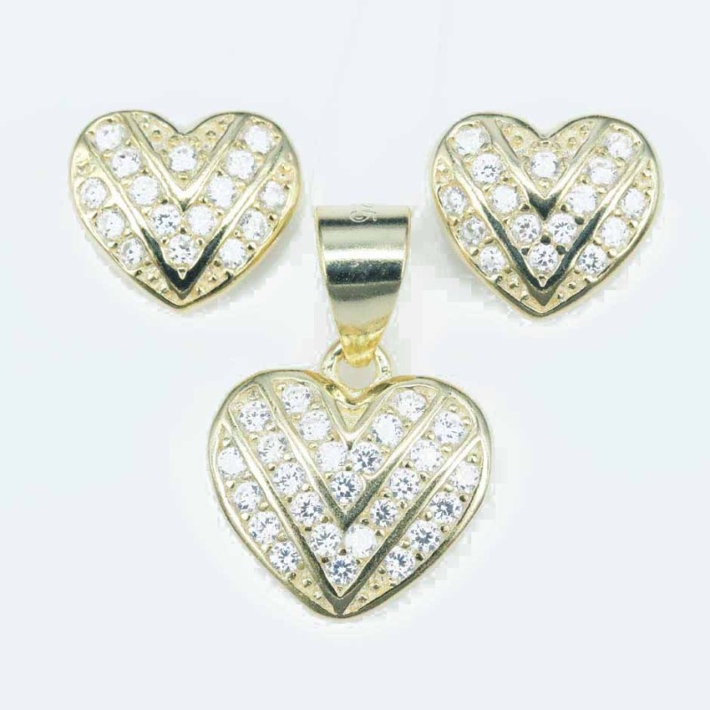 Set Ea+Pend Heart 8x10+12mm.Circonia gold color