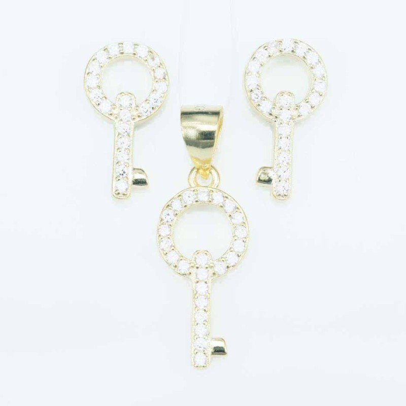 Set Ea+Pend Key 8x19mm.Circonia gold color