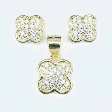 Set Ea+Pend Flower 9mm.Circonia gold color