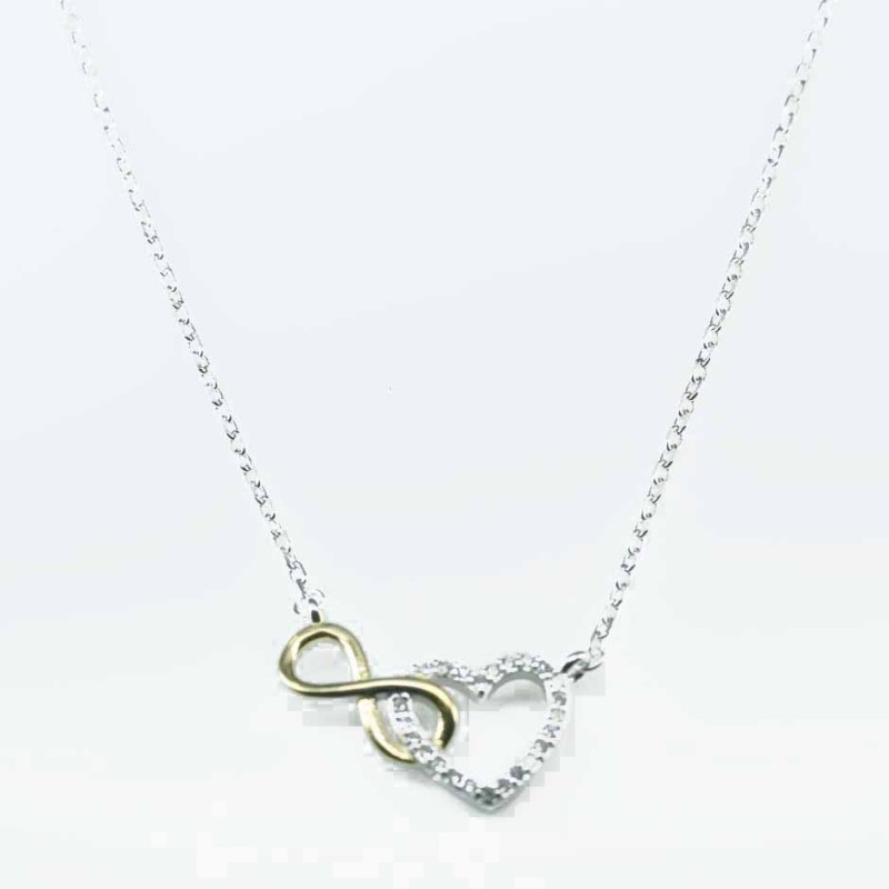 Necklace Heart+infinity 11x19mm. 46,cms Circonia