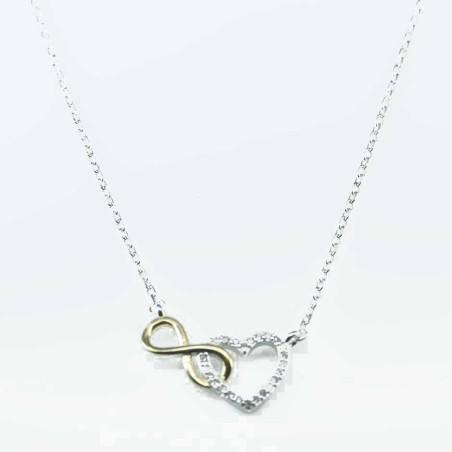 Necklace Heart+infinity 11x19mm. 46,cms Circonia