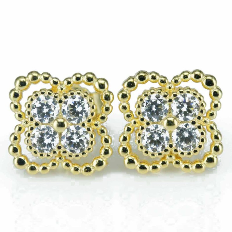 Earring flower 4pc 10mm. Circonia Gold