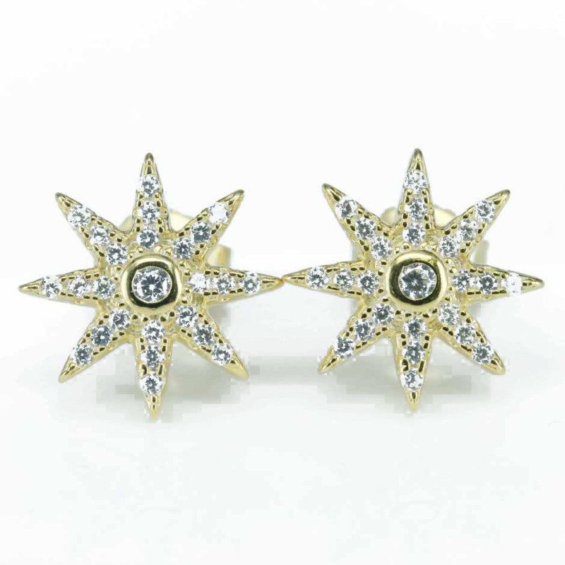 Earring Star 12mm. Circonia Gold