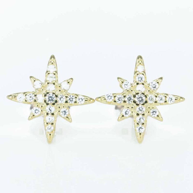 Earring Star 8mm.  Circonia Gold