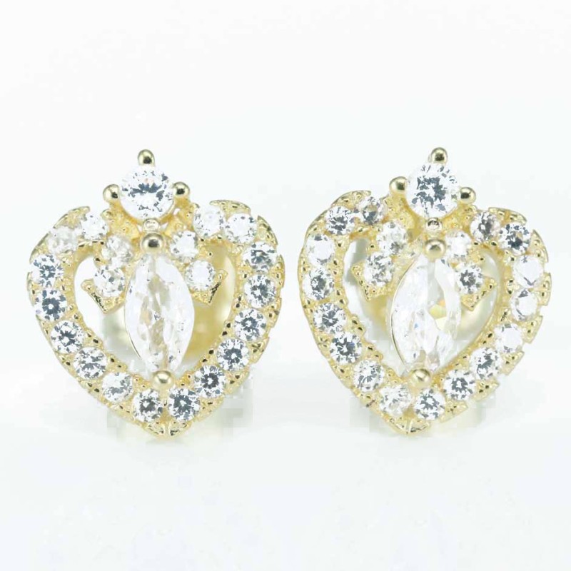 Earring Heart 10mm. Circonia Gold