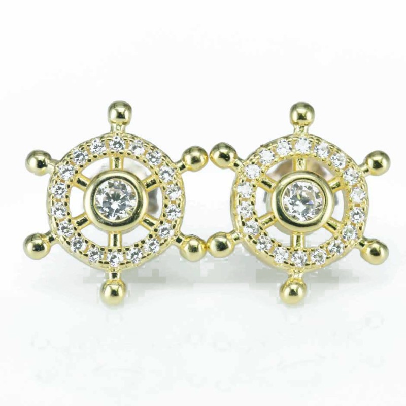 Earring Wheel 13mm. Circonia Gold