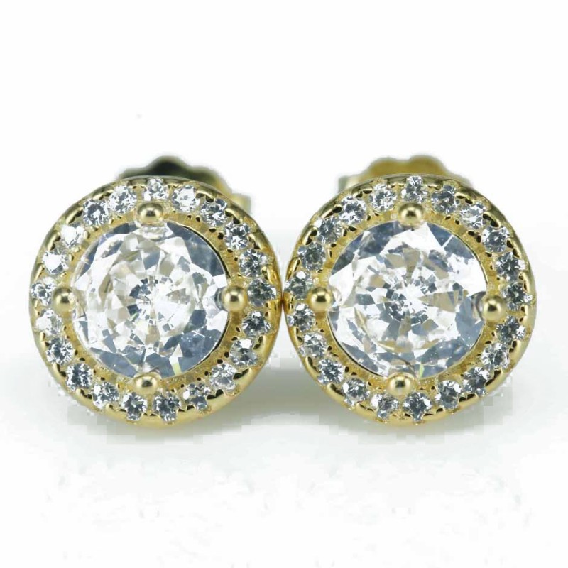 Earring Round  9mm.  Circonia Gold