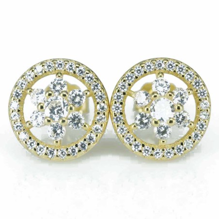 Earring Round Star 10mm. Circonia Gold