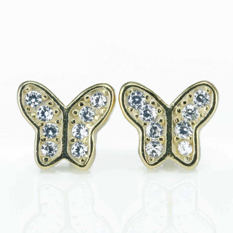 Earring Butterfly  8mm.  Circonia  Gold