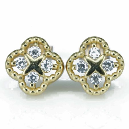 Earring Flower  8mm.  Circonia  Gold