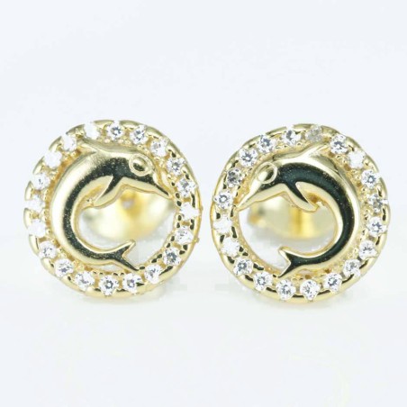 Earring Dolphin 9mm. Circonia  Gold